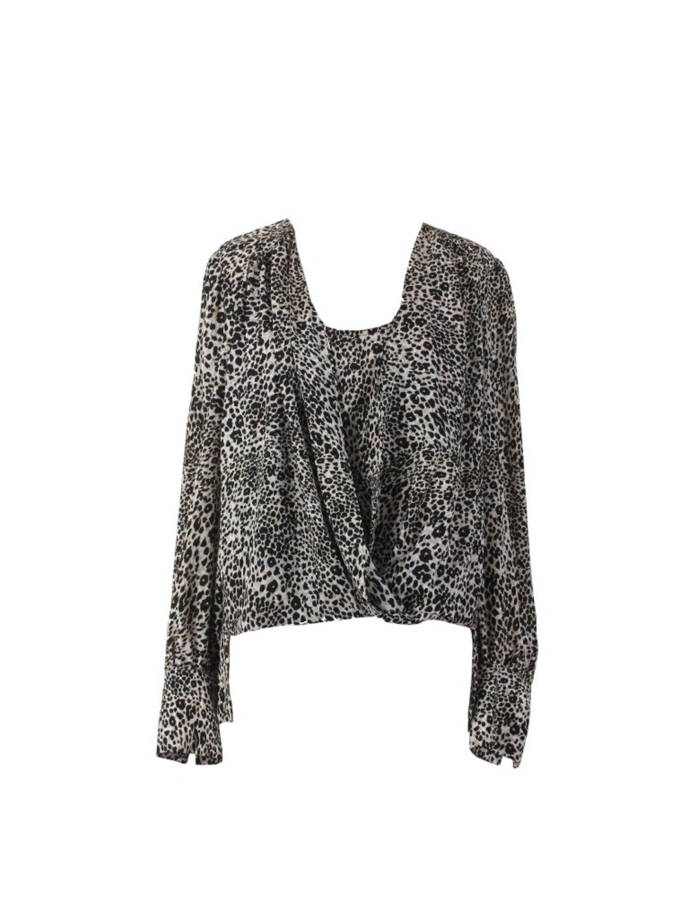 Bcbg Maxazria Top Sz S Black Brown Animal Print Draped Front 100% Polyester Top